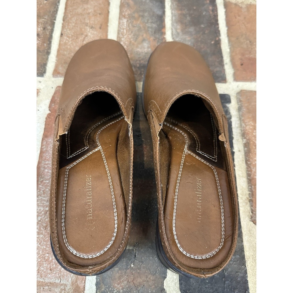 Naturalizer Brown Leather Mules Slip On Heels Clogs Shoes Comfort Women's 7.5 - Picture 7 of 7